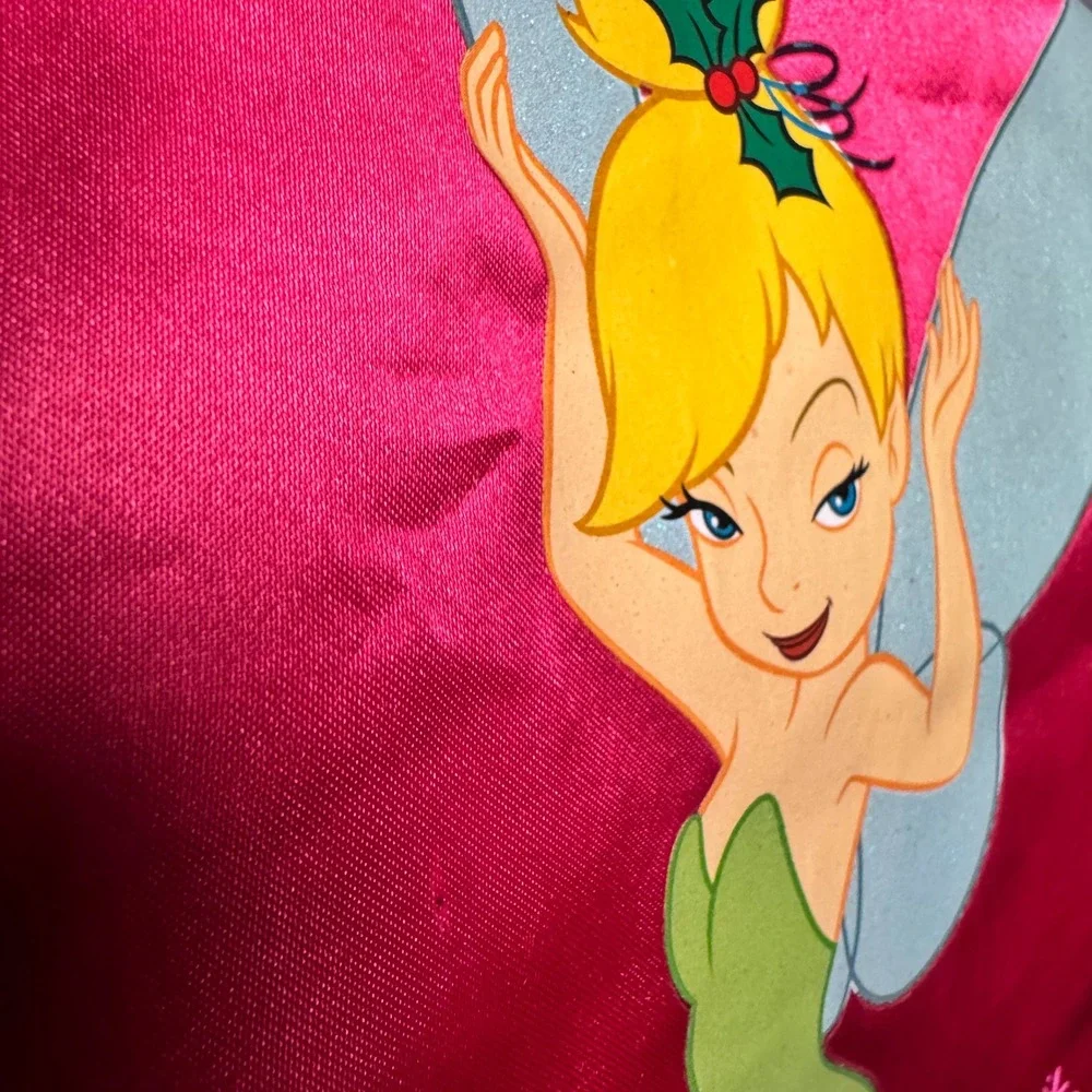 Disney Tinkerbell Christmas Stocking Glitter Pink White Embroidered 2009 19in‎